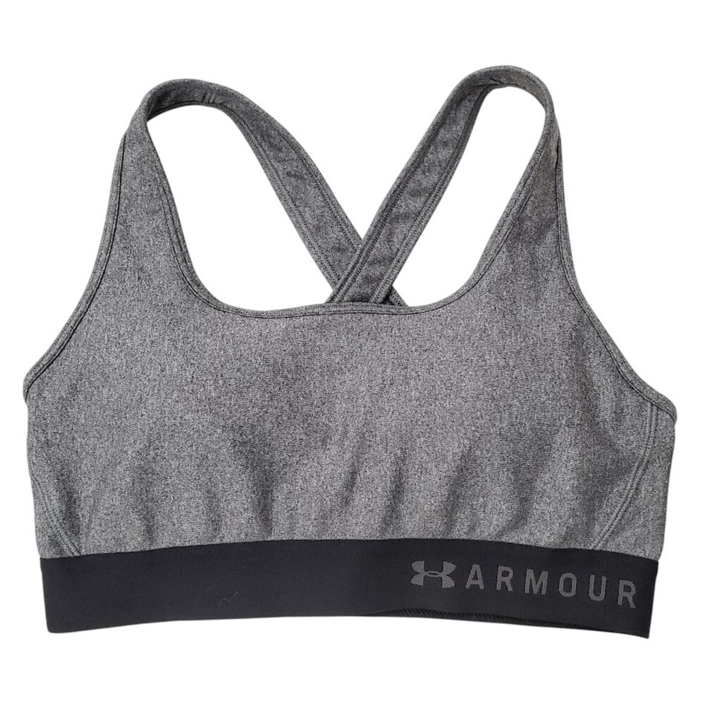 Under Armour Threadborne Sports Bra Womens Medium Gray Compression Cross-Back